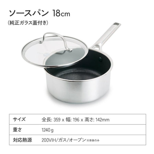 グリーンパン エーペックス ソースパン 18cm ガラス蓋付き IH対応