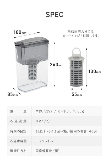 Miz-U（ミズユー） ポット型浄水器 日本製 カートリッジ1本付き