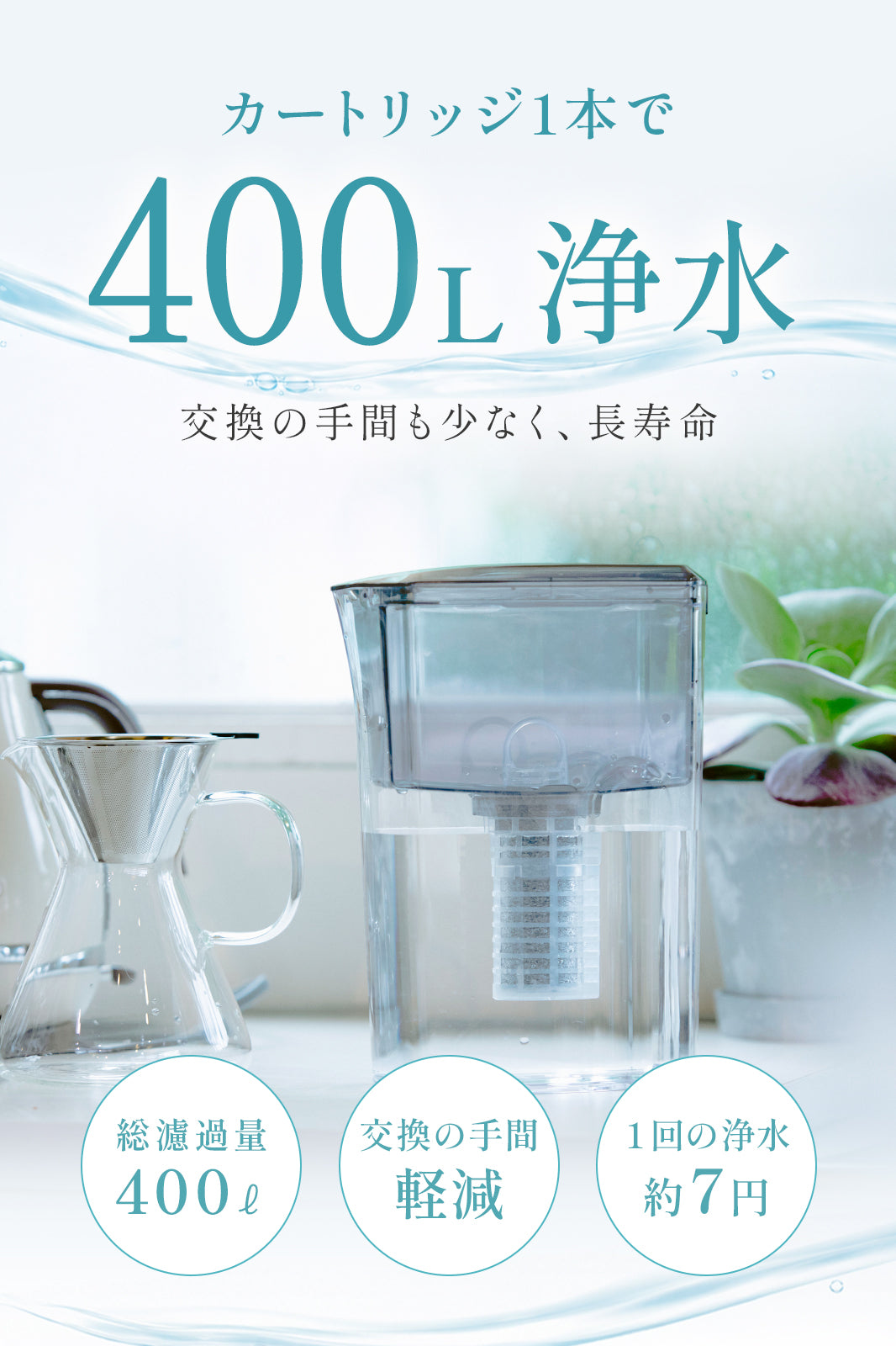Miz-U（ミズユー） ポット型浄水器 日本製 カートリッジ1本付き