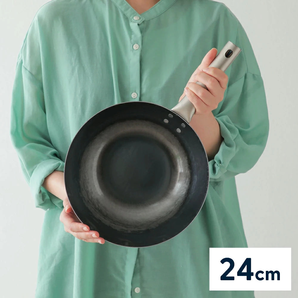 HANAKO 打出炒め鍋 山田工業所 チタンハンドル 27cm 軽量 すぐ使える あおり鍋 取っ手が熱くない 焼く 煮る 揚げる 中華鍋 フライパン日本製 シーズニング不要 05-0041-0502 ハナコ