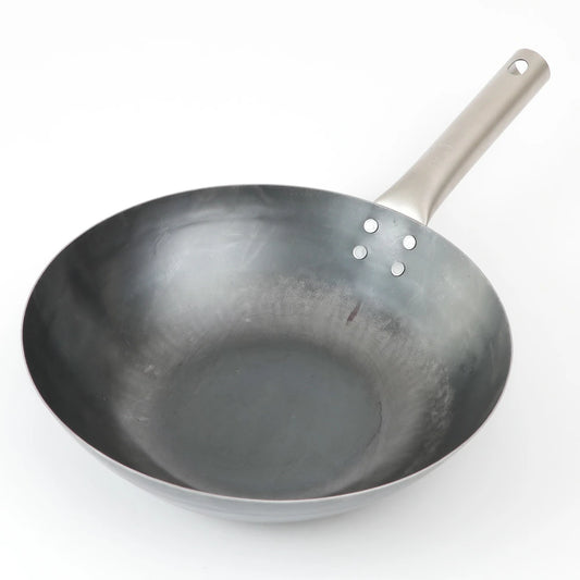 HANAKO 打出炒め鍋 山田工業所 チタンハンドル 27cm 軽量 すぐ使える あおり鍋 取っ手が熱くない 焼く 煮る 揚げる 中華鍋 フライパン日本製 シーズニング不要 05-0041-0502 ハナコ