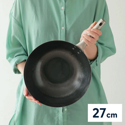 HANAKO 打出炒め鍋 山田工業所 チタンハンドル 27cm 軽量 すぐ使える あおり鍋 取っ手が熱くない 焼く 煮る 揚げる 中華鍋 フライパン日本製 シーズニング不要 05-0041-0502 ハナコ