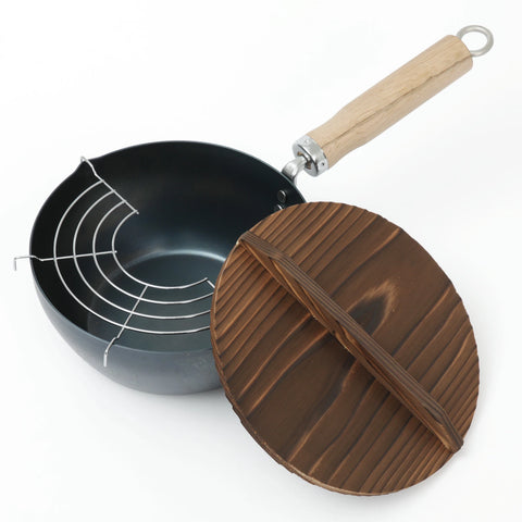 京都活具 鉄製 片手深型鍋 20cm 網付き 揚日本製 IH対応 - フライパン専門店 鐵兎堂-TETTODO-